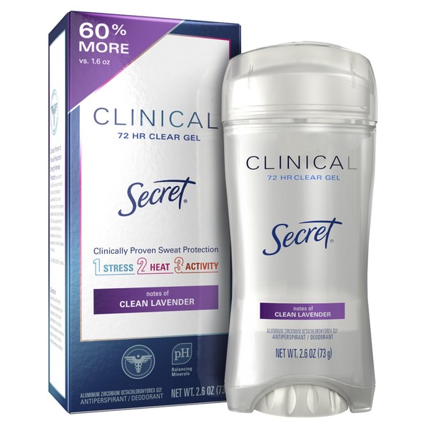Secret Clinical Strength Antiperspirant Deodorant for Women Clean Lavender Scent Clear Gel 2.6 Oz