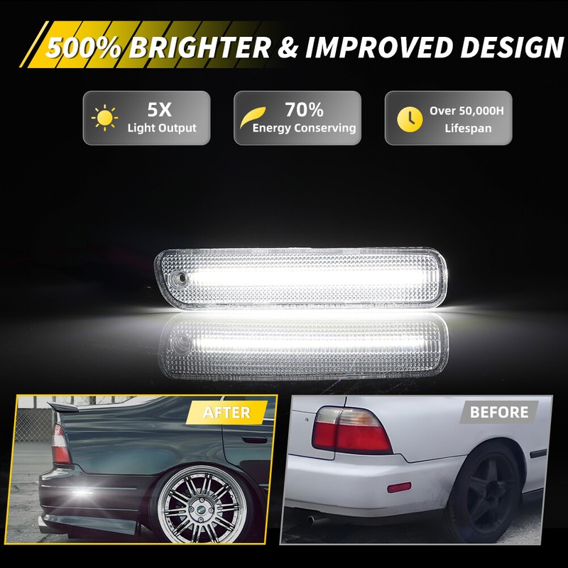 OFFKAT 2X Clear White LED Rear Side Marker Light For