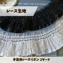 MaT store Lace Fabric Handmade Ribbon Frily Ruffles Craft Wide Decorative Ruffles Bows, 2 Yards (White)