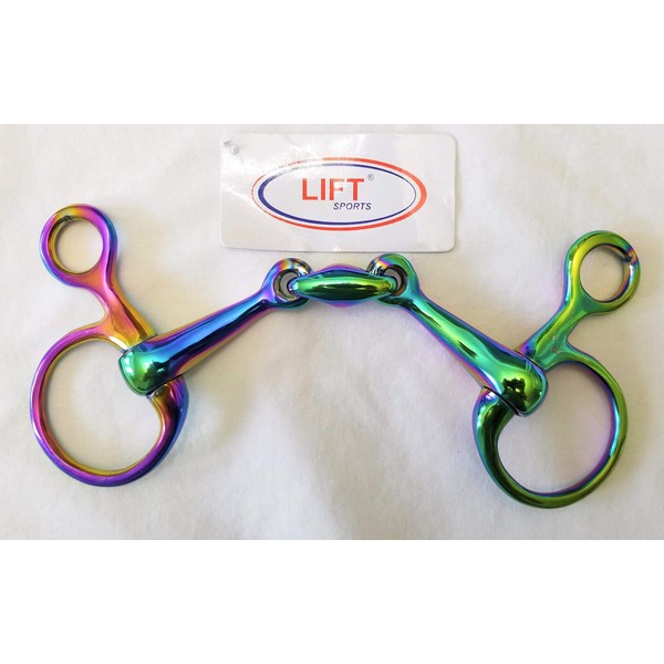 Lift Sports Rainbow Multi Color Hanging Cheek Lozenge Fat Baucher Snaffle Horse Bit Stainles (5 Inches)