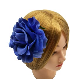 4pcs/pack Fabric Rose Hair Flowers Clips Mexican Hair Flowers Blue Hairpin Brooch Headpieces (royal blue)