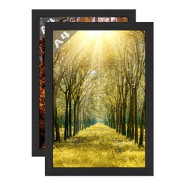 Picture Frame A4 Black Photo Frame 2 Packs, Black Picture Frames 21 X 29.7 cm, Display Wall Hanging & Desk Stand A4 Wooden Poster Frame with Plexiglass Window for A4 Picture Frames