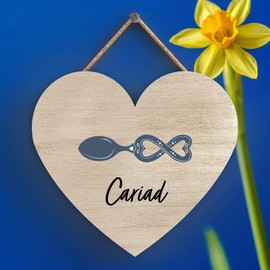 Global Designs Cariad Love Welsh Love Spoon Wooden Heart Hanging Plaque