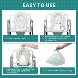 ININCARE Commode Liners with Absorbent Pads，Value Pack 25 Count Universal Fit，Disposable Bedside Commode Liners and Pads for Adult Portable Toilet(25Bags + 25Pads)