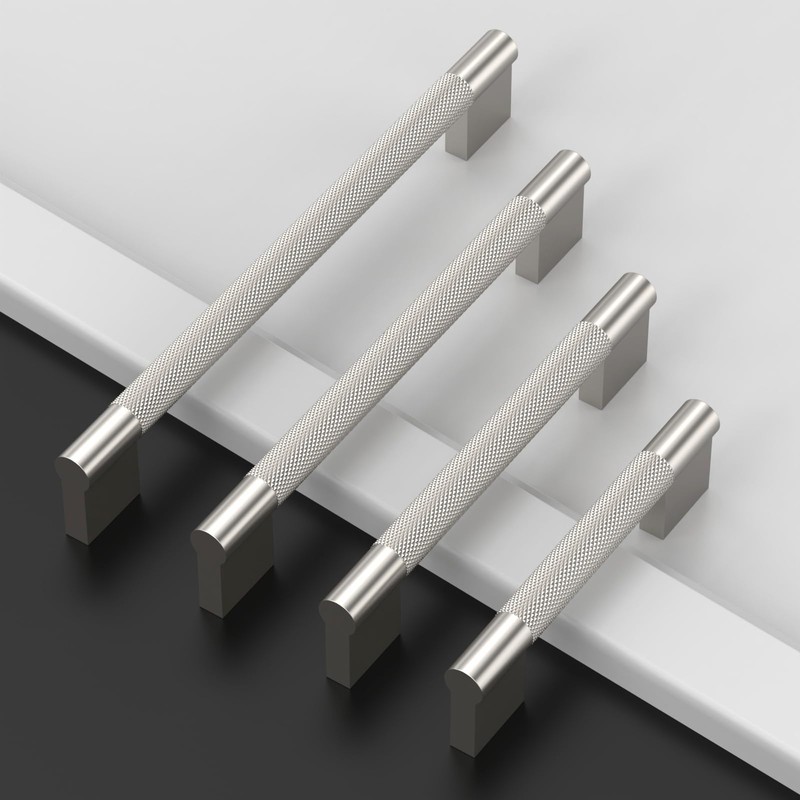 Asidrama 10 Pack 5 Inch(128mm) Brushed Satin Nickel Knurled Kitchen