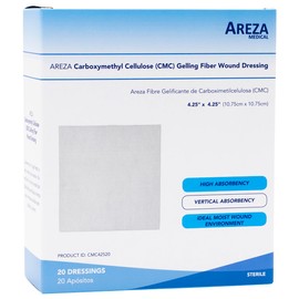 Areza Medical - CMC Gelling Fiber Wound Dressing - sterile - 4.25" x 4.25" (10.75 cm x 10.75 cm) - 20 PCS per Box