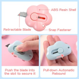 6 Pack Mini Box Cutter, Cute Paper Cutter Cloud and Flower Shape, Small Utility Knives, Retractable Letter Opener Slice Safety, Aesthetic Office Supplies Stationary for Women Girls