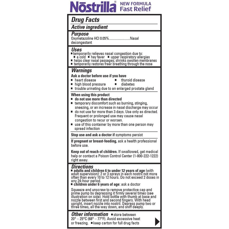 Nostrilla Nostrilla Nasal Decongestant Spray, Stuffy Nose Relief, 0.5 oz