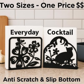 Decorative Metal Napkin Holder Set – Cat & Floral Design – 2 Sizes for Everyday & Cocktail Napkins – Black Modern Kitchen Table Napkin Organizer for Dining, Coffee Bar, or Party Use