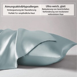 Texbee Seidenkissenbezug 40x60cm für Haar und Haut 2 Stück Beide Seiten 22 Momme Natürliche Kissenbezug Seide mit verstecktem Reißverschluss Weiche Atmungsaktive Glatte Standardgröße-Nebliges Blau