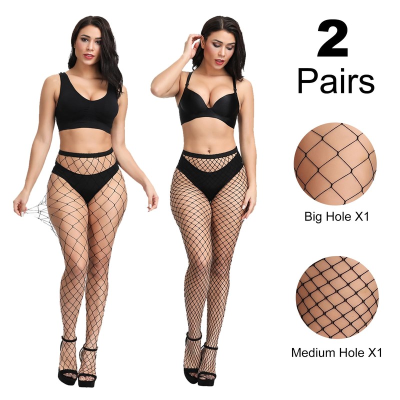 CHRORINE 2 Pack Fishnet Stockings Women High Waist Tights 2
