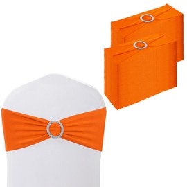 Trimming Shop 13"x5" Spandex Chair Bands with Slider Buckle – Stretchy Elastic Chair Sash, Chair Cover Bands for Wedding, Party, Reception, Banquet, Event & Venue Décor (Pack of 100, Orange)