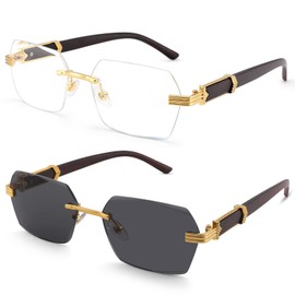 COASION Fashion Rimless Frameless Sunglasses for Women Men Y2k Retro Sun Glasses Square Tinted Glasses (Gold/Transparent + Gold/Black)