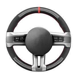 MEWANT DIY Suede Glossy Carbon Fiber Steering Wheel Cover for Ford Mustang 2010-2014 Hand Stitch Steering Wheel Wrap