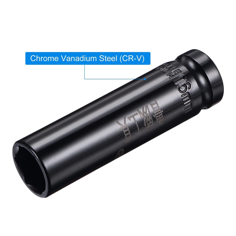 sourcing map 1/2" Drive by 16mm Deep Impact Socket, Heat-Treated