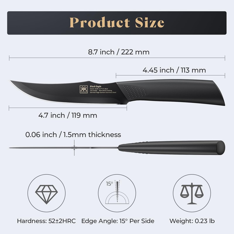 CuoCreate Steak Knives Set of 6, 4.7 Inch Dishwasher Safe