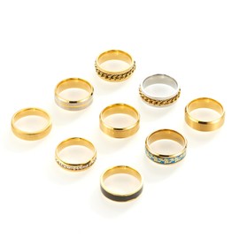 SOXEMAN 9 pcs/set men's gold silver ring set (2 of which chain spinning rings relieve anxiety and stress) trendy and fashion women's pair stainless steel rings, Stainless Steel, Cubic Zirconia