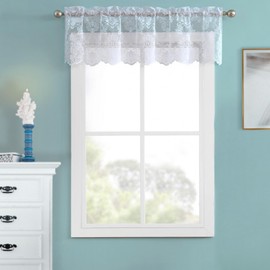 Warm Home Designs 60 Inches Wide x 18 Inches Long White Color Knitted Lace Kitchen Valance for Windows with Charming Flower Pattern. Add Swags & Tiers for Ultimate Elegant Look. FI White Valance