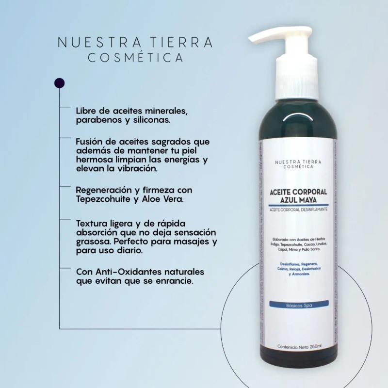 Aceite Desinflamante Azul Maya Con Hierba Indigo 250ml Spa Masajes
