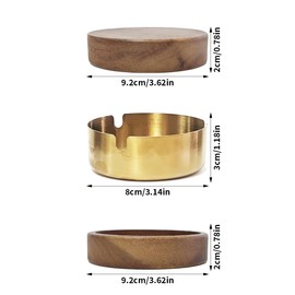 Ashtray for Outdoor Wood 90 mm, RUNEAY Walnut Ashtray with Lid and Removable Stainless Steel Lining, Ashtray for Car, Office, Living Room, Gifts for Men, Grandpa, Dad, Husband
