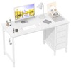 Lufeiya White Computer Desk with Fabric Drawers, 47 Inch Reversible