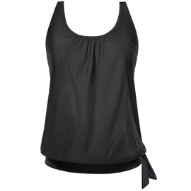 Yonique Womens Blouson Tankini Top Only Loose Fit Swim Top No Bottom Modest Swimsuit Top Black Medium