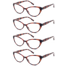 OLOMEE Cat Eye Reading Glasses Women +3.00 Stylish Lightweight Tortoiseshell Readers Modern Cateye Cheaters Glasses 4 Pack Spring Hinges Comfortable Fit