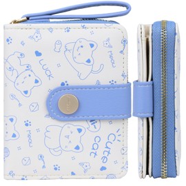 Farcauo Purse for Women Ladies Cat Small Wallet with ID Slot and Card Sleeves, #U Blue Cat Small Wallet for Women, Classic