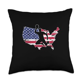 American USA Flag Dodgeball Player Silhoutte Throw Pillow