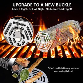 5PCS Grill Baskets For Outdoor Grill,Upgrade Buckle Rolling Nesting Grill Baskets,BBQ Accessories Tools Set With Brush,Tongs For Vegetables Camping,Birthday Gifts For Men Dad Husband,Fathers Day