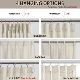 Natural Cream Curtains 100 Inches Long, Elegant Pleated Viral Linen Curtain for Living Room, Boho Natural Ivory Semi Sheer Drapes for Bedroom 50x100 Back Tab with Hooks