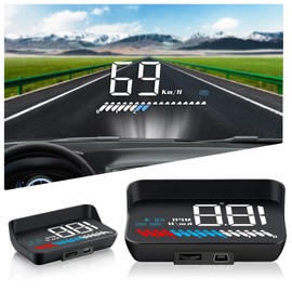 Car HUD Display OBD2 & HUD Display GPS Dual System, Vehicle Speedometer Car Speedometer Water Temperature Meter Motor Speed Safety Alarm Applicable to All Vehicles