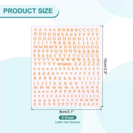 PATIKIL Letter Nail Stickers, 8 Sheet 3D Self-Adhesive English Letter Nail Decals Small Alphabet Art Sticker Metallic Fluorescence Design Manicure for Women DIY Decor, Fluorescent Orange