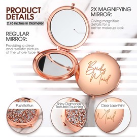 8 Espejos de Regalos para Dama de Honor Espejo Compacto Cosmético de Aumento para Boda Espejo de Maquillaje de Bolsillo de Mano para Regalos de Despedida de Soltera Novia Viajes Boda (Oro Rosa)