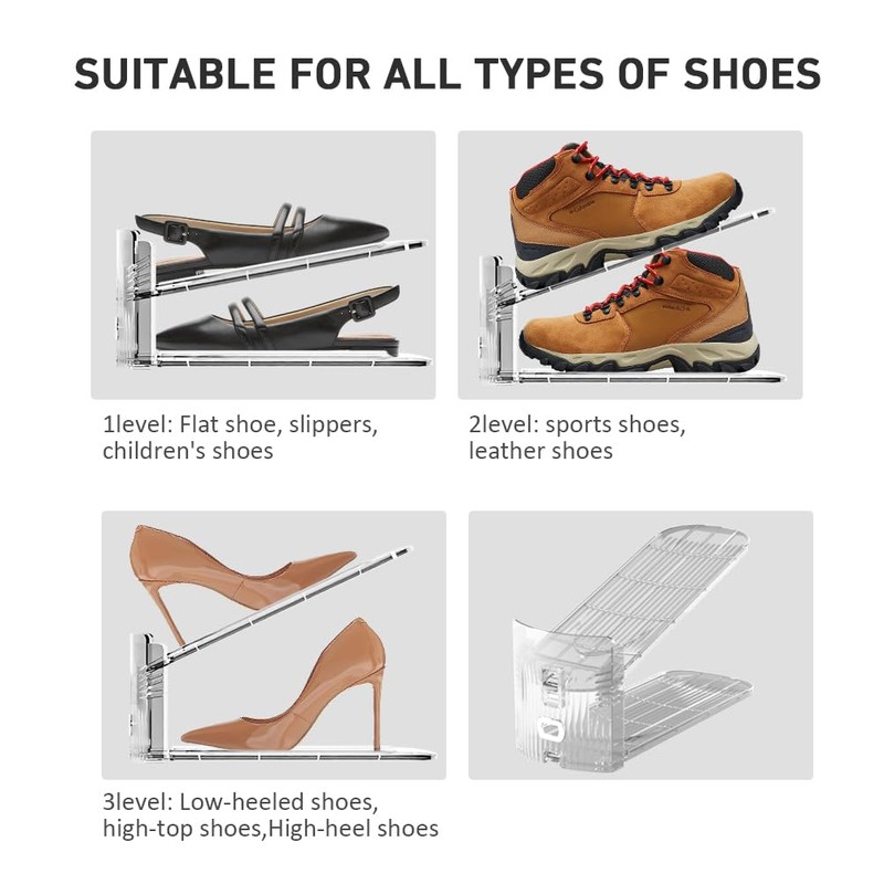 12 Pack Clear Shoe Slots Organizer - Adjustable Height 3.7''to