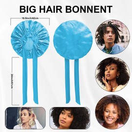 Ycxvacop Large Satin Bonnet,Silk Bonnet for Sleeping,Women Hair Bonnet with Tie Band,Soft Night Sleep Caps for Women Braids Curly Hair,Jumbo Bonnets Hair Wrap with Adjustable Straps (Sky Blue)