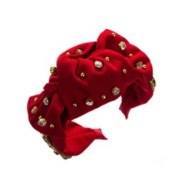 Fashion Baroque Crystal Bow Rhinestone Headband Vintage Chain Style Hand-Knoted Net Red Wide Edge Exaggerated Hair Accessories (red)