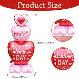 HAIMITI Valentines Day Balloons, Large Pink Red Hearts Love Standing Balloons for Valentines Party Decorations, 58In x 31In 3D Happy Valentine’s Day Foil Balloons Galentines Day Wedding Decor