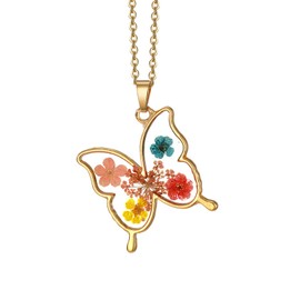 THSOGO Handmade Butterfly Pressed Flower Necklace Resin Necklace Real Flower Jewelery for women girl…