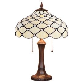 Capulina Tiffany Style Table Lamp Antique Style Tiffany Lamp 2-Light 16X16X24 Inches Beige Beads Stained Glass Desk Lamp Decor for Bedrooms Living Room Study Home Office