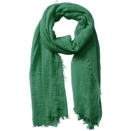 XRDSS Summer Cotton Blend Crinkle Vintage Soft Scarf with Fringed Edges 35" × 70" (Christmas Green)