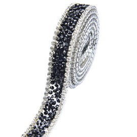 1 Yard Crystal Rhinestone Appliques, Rhinestone Ribbon Sparkle Crystal Diamond Wrap Roll Sewn or Hot Fix for Prom Dresses Belt Applique Hair Clip Collar Decoration (Jet)