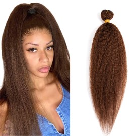 20 Inch Brown Kinky Straight Bundles Human Hair Yaki Straight Human Hair Bundles Remy Hair Yaki Straight Bundles for Black Women Natural Human Hair Bundles