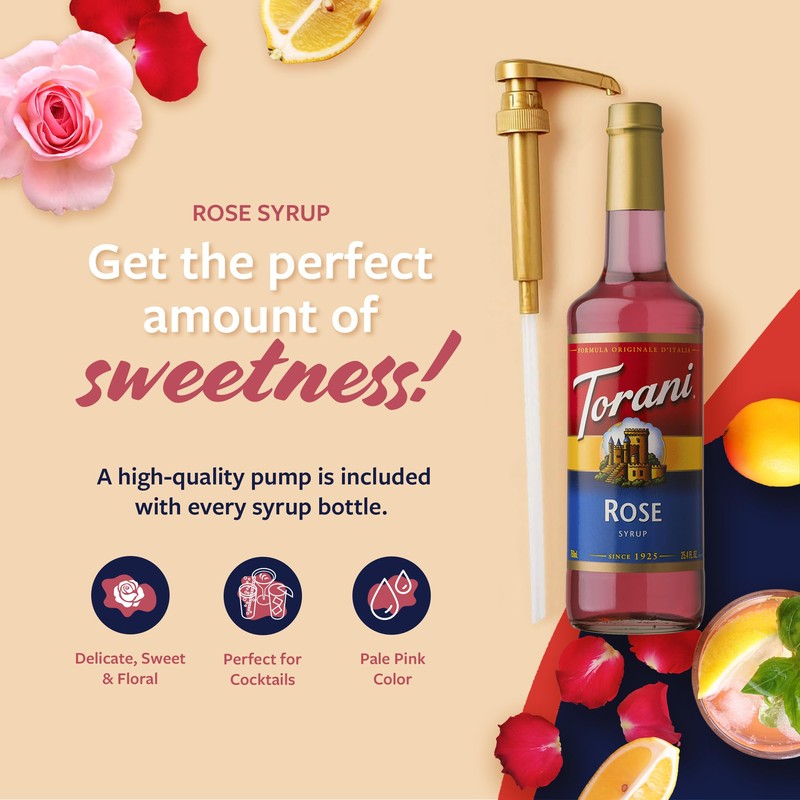 Torani Rose Syrup for Drinks, Flavoring for Tea, Lemonade, Sodas,