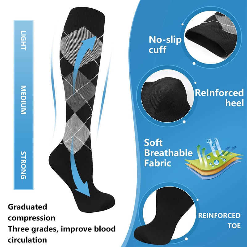 Compression Socks for Men Women 20-30 mmHg 6 Pairs Knee