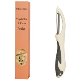 UdealTopia Stainless Steel Vegetable and Fruit Peeler, Swivel Straight Peeled Gadget for Kitchen - Ideal Carrot Cucumber Potato Peeler with Ergonomic, Non-Slip and Cute Handle (Ivory White)