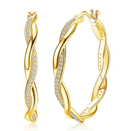 MILACOLATO Earrings 925 Silver for Women Twisted Hoop Earrings Hoop Earrings 925 Silver & Gold Small Medium Large Earrings Sparkly Cubic Zirconia Lightweight Fashion Hypoallergenic Earrings for Women,