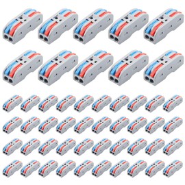 ALITOVE 50pcs Electrical Connectors Push in Lever Nuts Quick Connect 2 Wire Splice Kit Compact Inline Terminals for Wire Splicing Project, 28-12 AWG, 2 in 2 Out