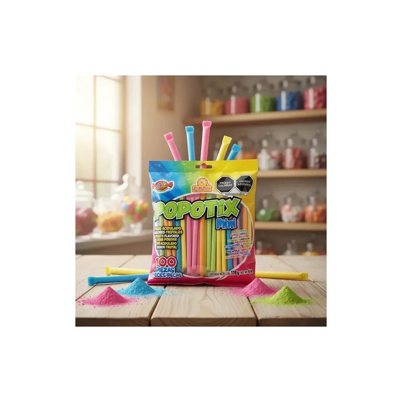 Popotix Mini 100 pzs Polvo Acidito Sabor Frutal Las Delicias
