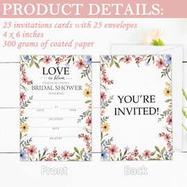 GOLRMC Love in Bloom Bridal Shower Invitations, Spring Wildflower Floral Bridal Shower Invites, 4x6 Set of 25 Wedding Invitations with Envelopes-A01